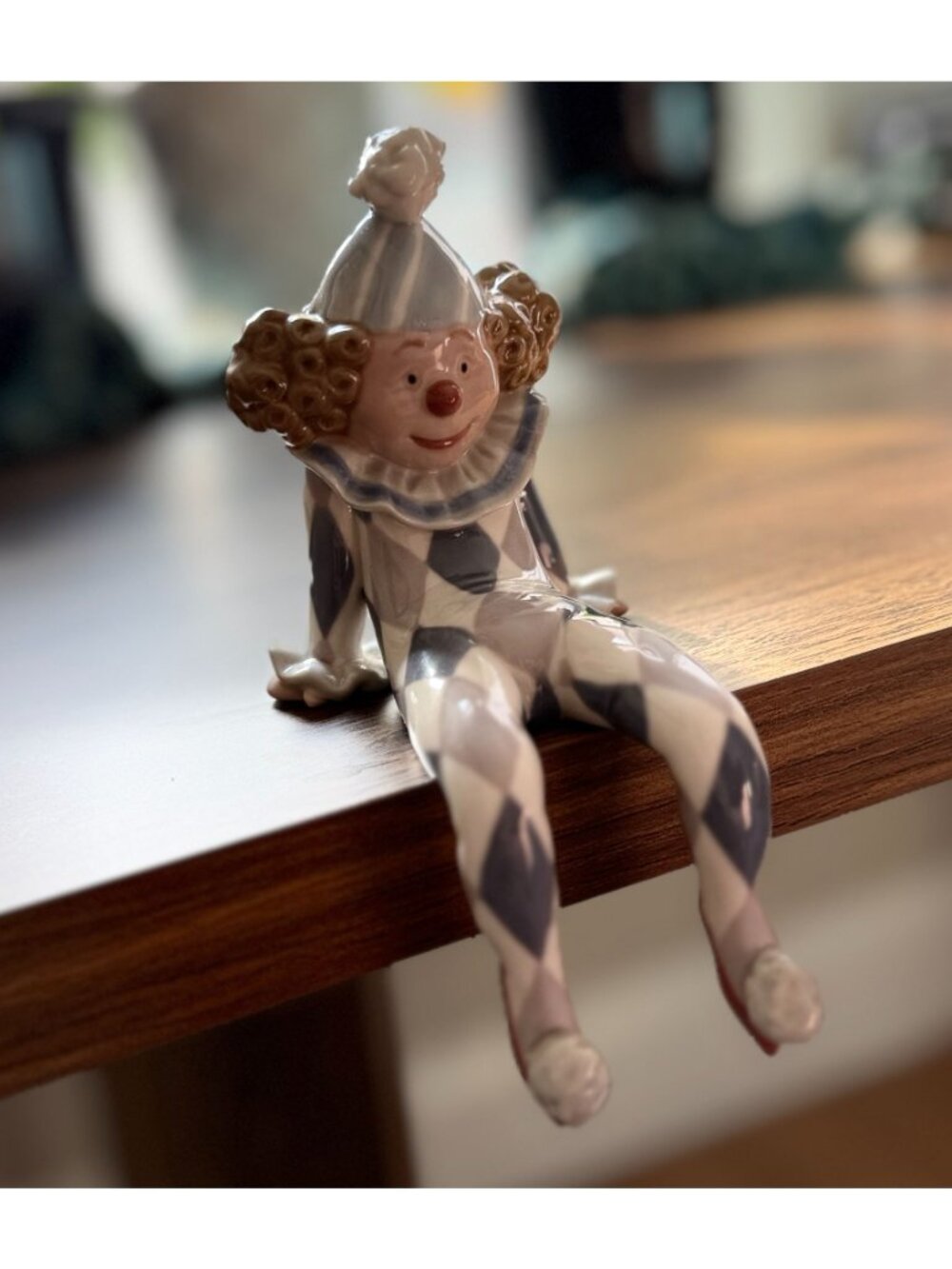 Vintage Lladro Porcelain Harlequin Figurine Blue & White Sitting Clown 5730 With - Picture 4 of 6
